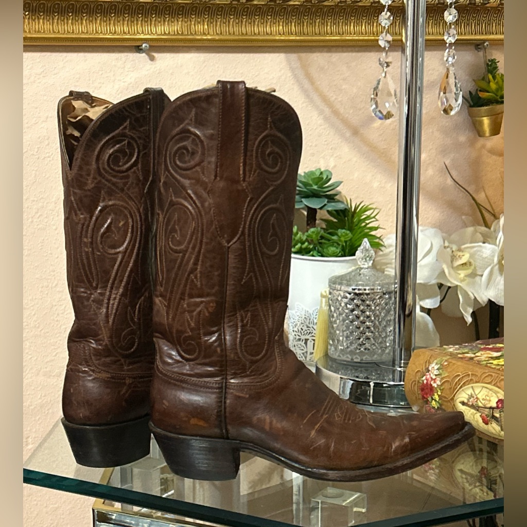 Black Jack Burnished Brown Leather Cowboy Boots Size 7.5